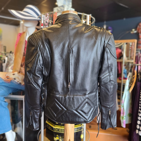 LEATHER KING Black Leather Riding Jacket S - PopRock Vintage. The cool quotes t-shirt store.