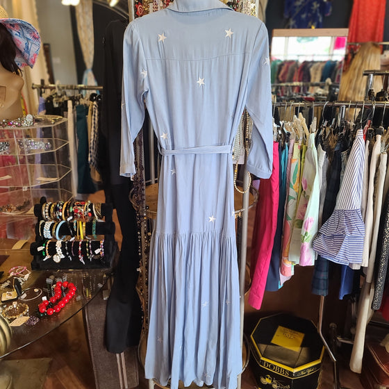 JO AGUIRRE NWT "The Lucky One" Chambray Maxi Dress w. White Stars S - PopRock Vintage. The cool quotes t-shirt store.