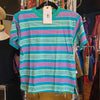 VTG Green/Blue/Pink Stripe Tee S/M - PopRock Vintage. The cool quotes t-shirt store.