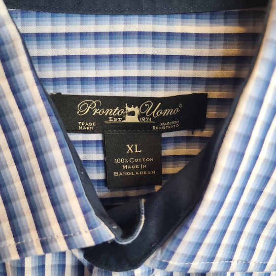 PRONTO UOMO Blue Checkered Dress Shirt XL - PopRock Vintage. The cool quotes t-shirt store.
