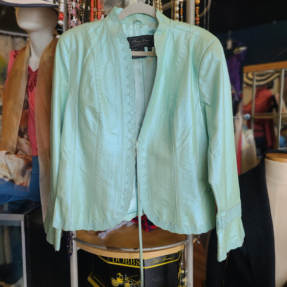 TERRY LEWIS Turquoise Genuine Leather Jacket M - PopRock Vintage. The cool quotes t-shirt store.