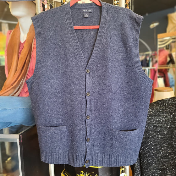 LANDS END Blue Wool Sweater Vest Men's XL - PopRock Vintage. The cool quotes t-shirt store.