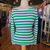 MOLLY BRACKEN Green/White Ribbed Long Sleeve XS - PopRock Vintage. The cool quotes t-shirt store.