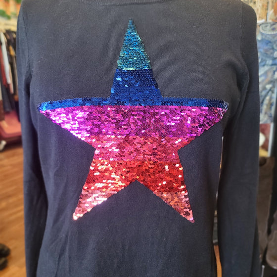 INC Black Sweater w. Reversible Sequin Star M - PopRock Vintage. The cool quotes t-shirt store.
