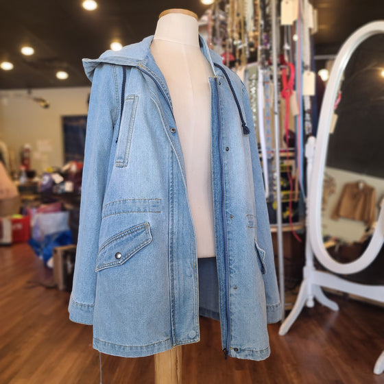 CI SONO Light Wash Hooded Zip UP Denim Jacket XL - PopRock Vintage. The cool quotes t-shirt store.
