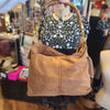 CHERI Tan Faux Suede Handbag w. Bamboo Handle - PopRock Vintage. The cool quotes t-shirt store.