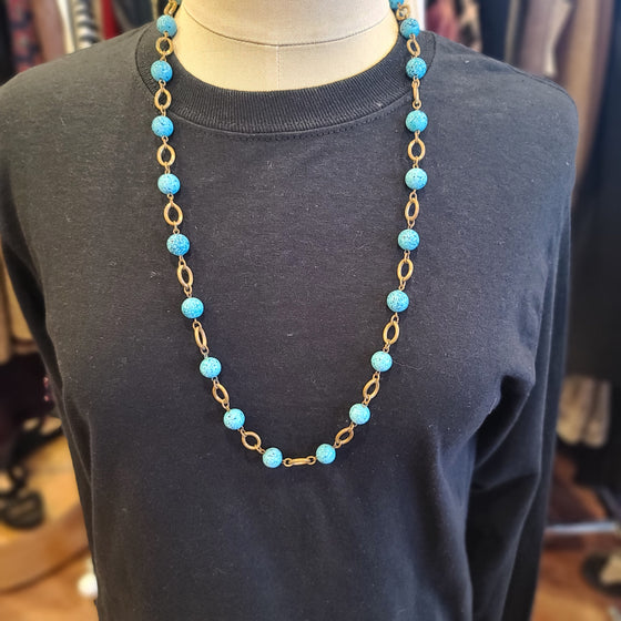 BLUE/Brassy Chain Necklace - PopRock Vintage. The cool quotes t-shirt store.