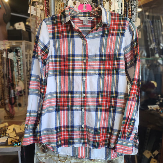 OLD NAVY White/Red/Blue Flannel XS - PopRock Vintage. The cool quotes t-shirt store.