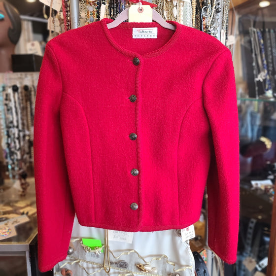 VINTAGE TALBOTS Red Boiled Wool Cardigan - PopRock Vintage. The cool quotes t-shirt store.