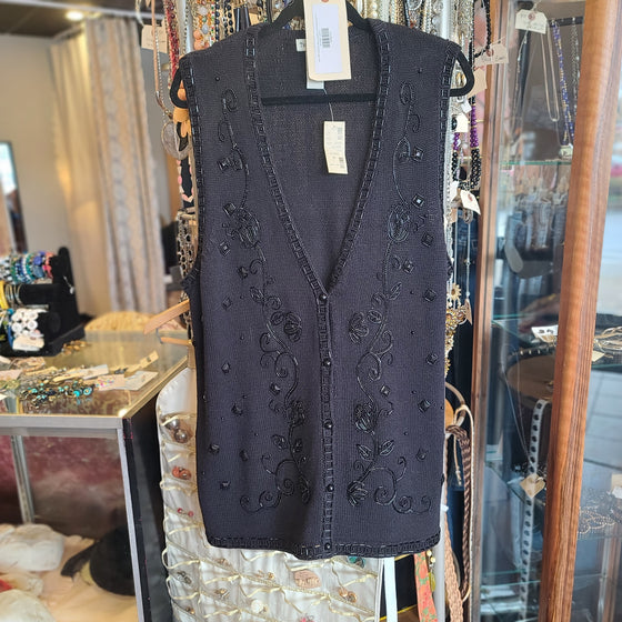 NWT THE AVENUE Black Beaded Long Sweatervest 1X - PopRock Vintage. The cool quotes t-shirt store.