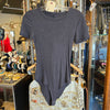 CHERI Grey Ribbed Body Suit XS - PopRock Vintage. The cool quotes t-shirt store.