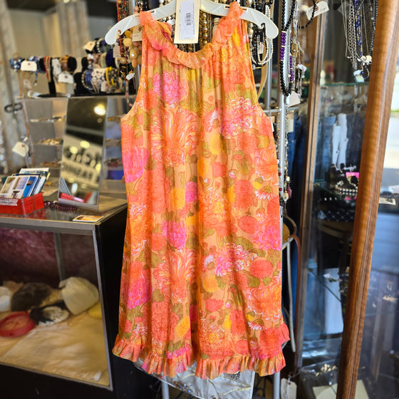 VINTAGE Yellow/Orange Floral Sheer Dress M - PopRock Vintage. The cool quotes t-shirt store.