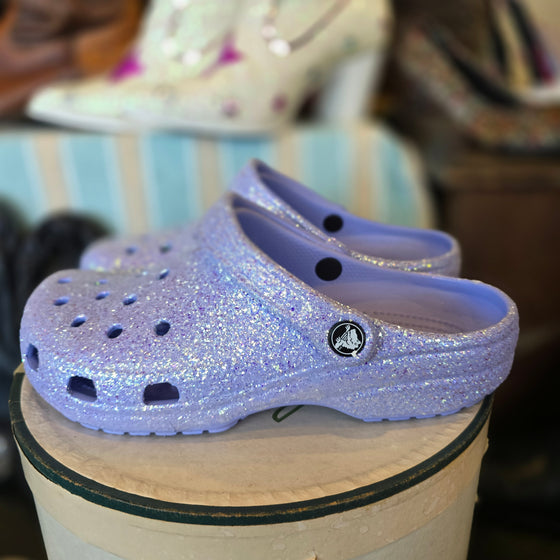 CROCS Purple Glitter Slide On Crocs 9 - PopRock Vintage. The cool quotes t-shirt store.