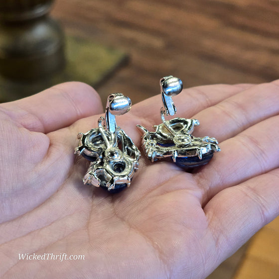 VINTAGE Iradescent Blue Rhinestone Clip on Earrings - PopRock Vintage. The cool quotes t-shirt store.