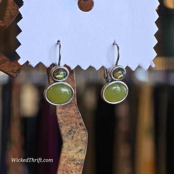 SILVER TONE Dual Green Drop Earrings - PopRock Vintage. The cool quotes t-shirt store.