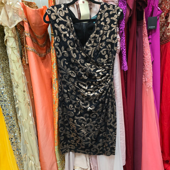 RALPH LAUREN Black/Gold Sequin Cocktail Dress 6 - PopRock Vintage. The cool quotes t-shirt store.