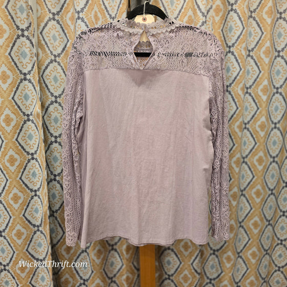 CHERI Lavender Lace Long Sleeve Top L - PopRock Vintage. The cool quotes t-shirt store.