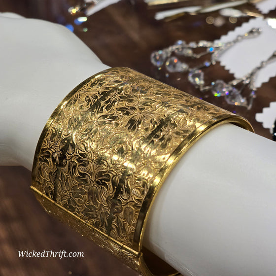 MIRIAM HASKELL Golden Cuff Bracelet - PopRock Vintage. The cool quotes t-shirt store.