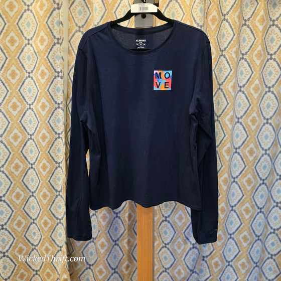 BROOKS Navy Blue "Move" Long Sleeve Tee XXL - PopRock Vintage. The cool quotes t-shirt store.