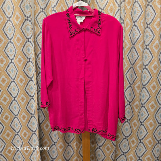 SILK BOURIQUE Pink/Black 100% Silk Long Sleeve L - PopRock Vintage. The cool quotes t-shirt store.